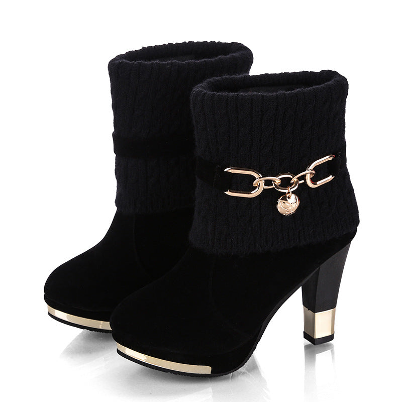 Chunky Heel Women's Suede Mid-Calf Martin Boots