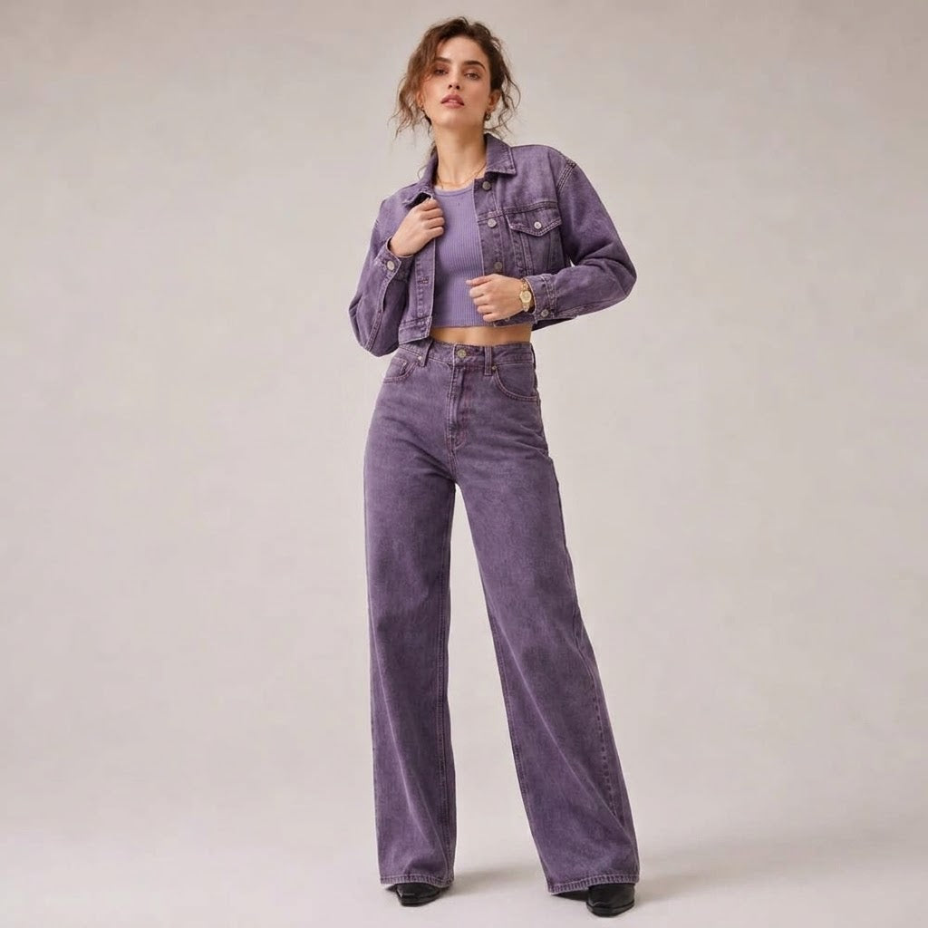 Vintage Denim Jacket & Wide-Leg Trouser Co-Ord Set - Modernrush.us