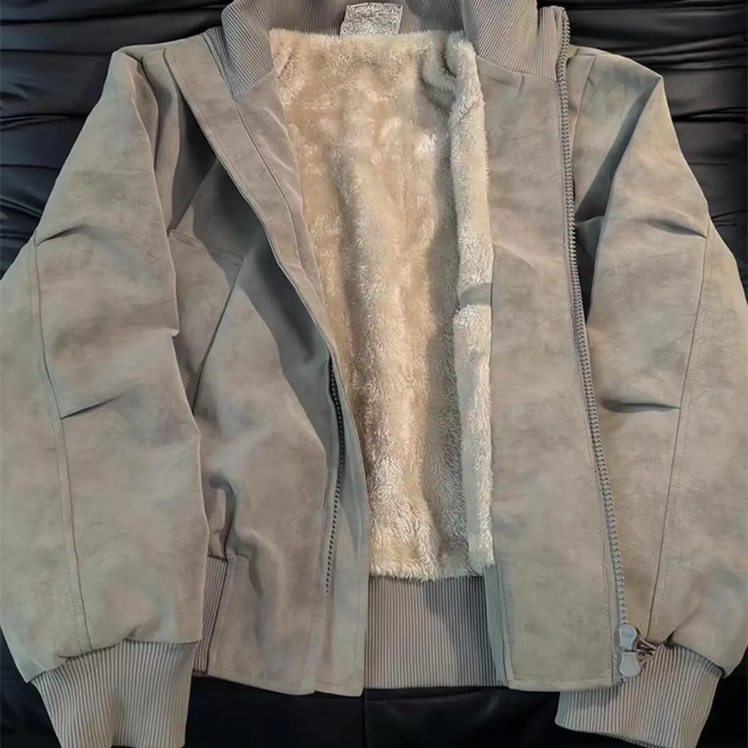 Men's Washed Suede-Look Fleece Lined Bomber Jacket / Bomber Uomo Effetto Scamosciato Lavato con Fodera in Pile