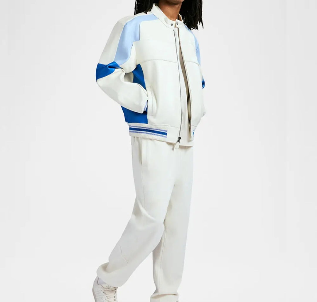 Colorblock Faux-Leather Racing Bomber Jacket