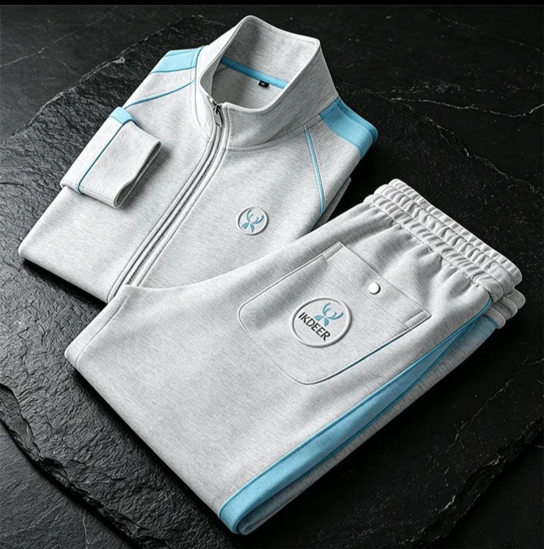 Men's Premium Classic Track Suit Set, Side Striped Zip-Up Jacket and Joggers