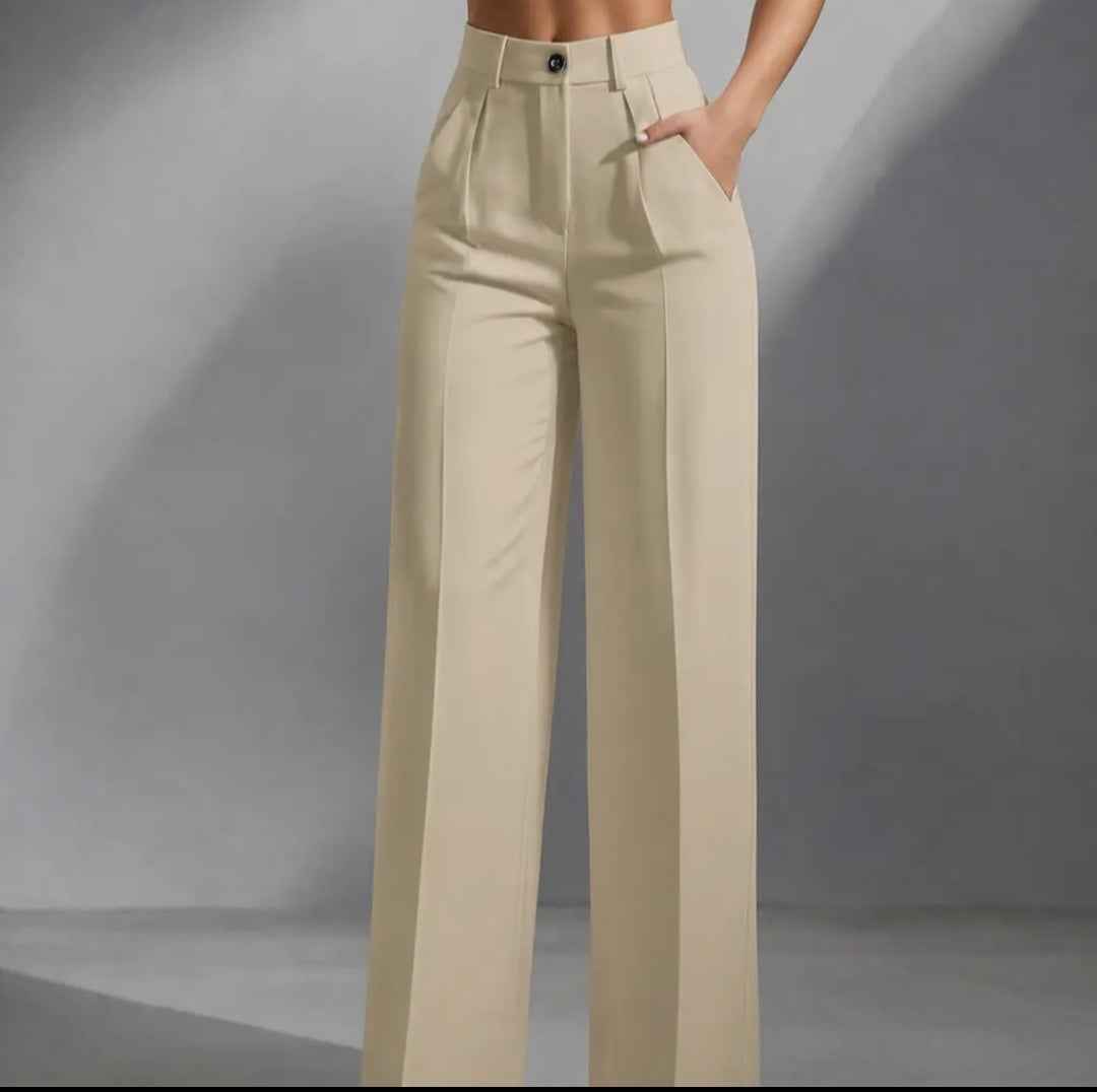 High-Waisted Pleated Wide-Leg Trousers