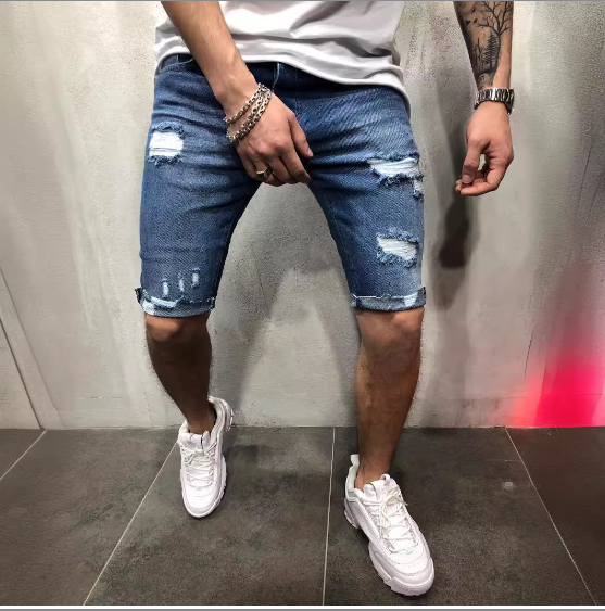 Men's Slim Fit Distressed Denim Shorts for Europe