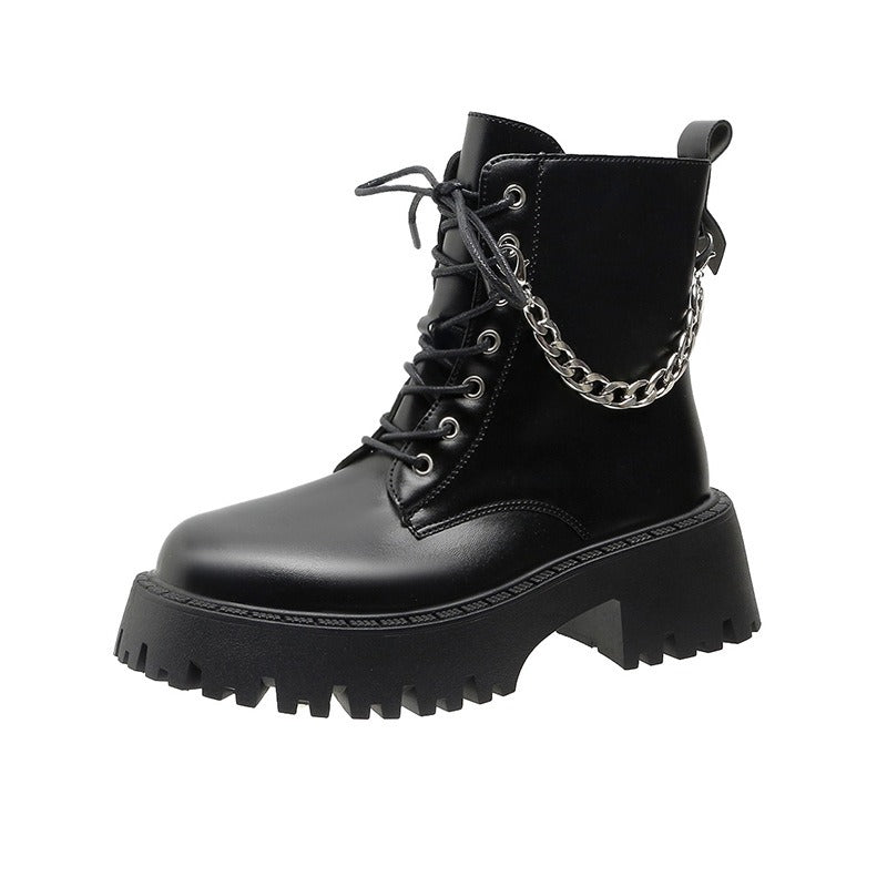 British Style Women's Black Martin High-Heeled Boots