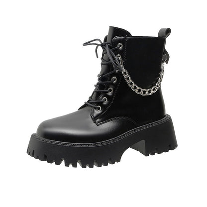 British Style Women's Black Martin High-Heeled Boots - Modernrush.us