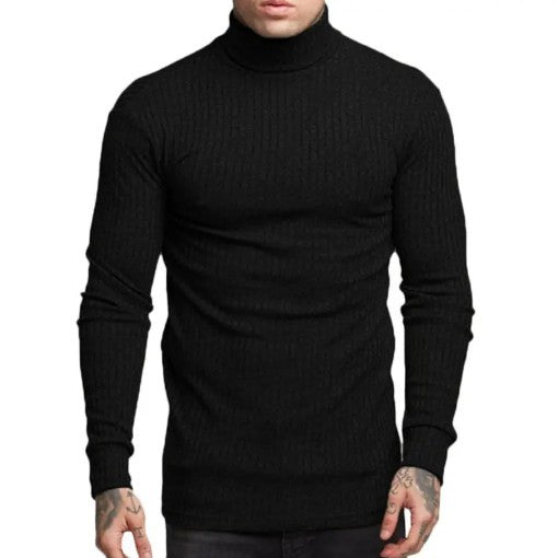 Casual Men's High Neck Solid Color Knitwear - Modernrush.us