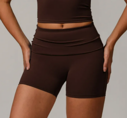 Women's Fold High-Waist Quick-Drying Yoga Shorts - Modernrush.us