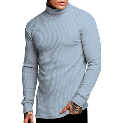 Casual Men's High Neck Solid Color Knitwear - Modernrush.us
