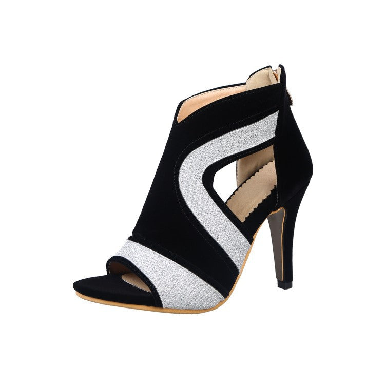 New Suede Color Block Peep Toe High Heel Sandals