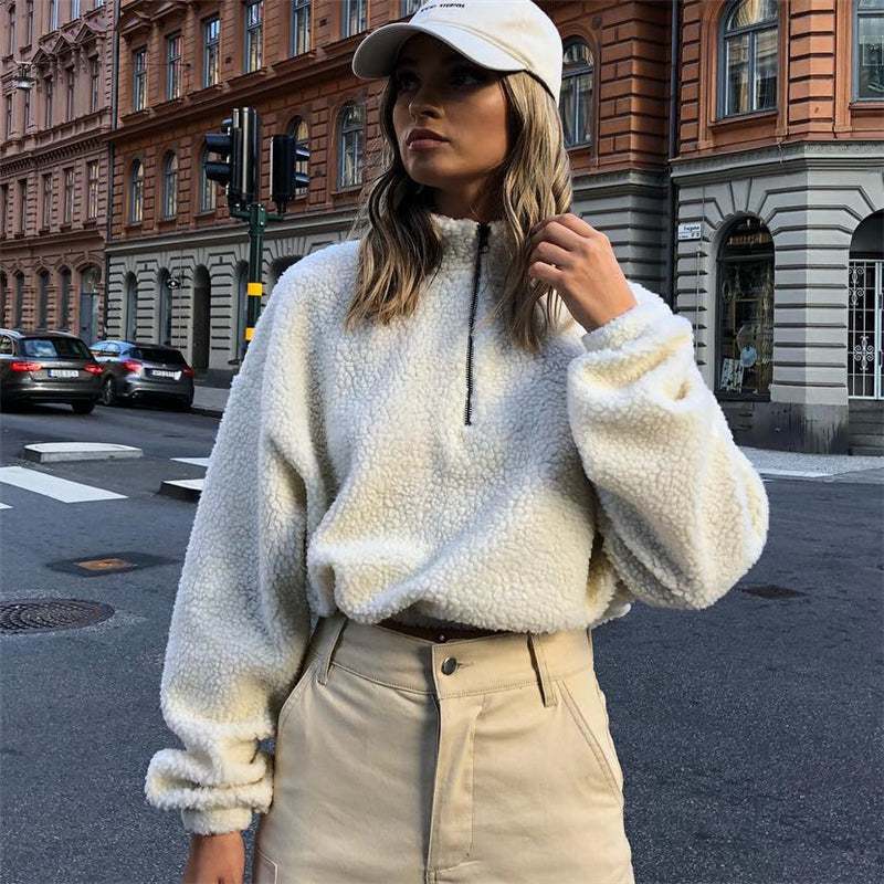Felpa con zip femminile, Felpa donna invernale oversize con zip