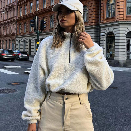 Felpa con zip femminile, Felpa donna invernale oversize con zip