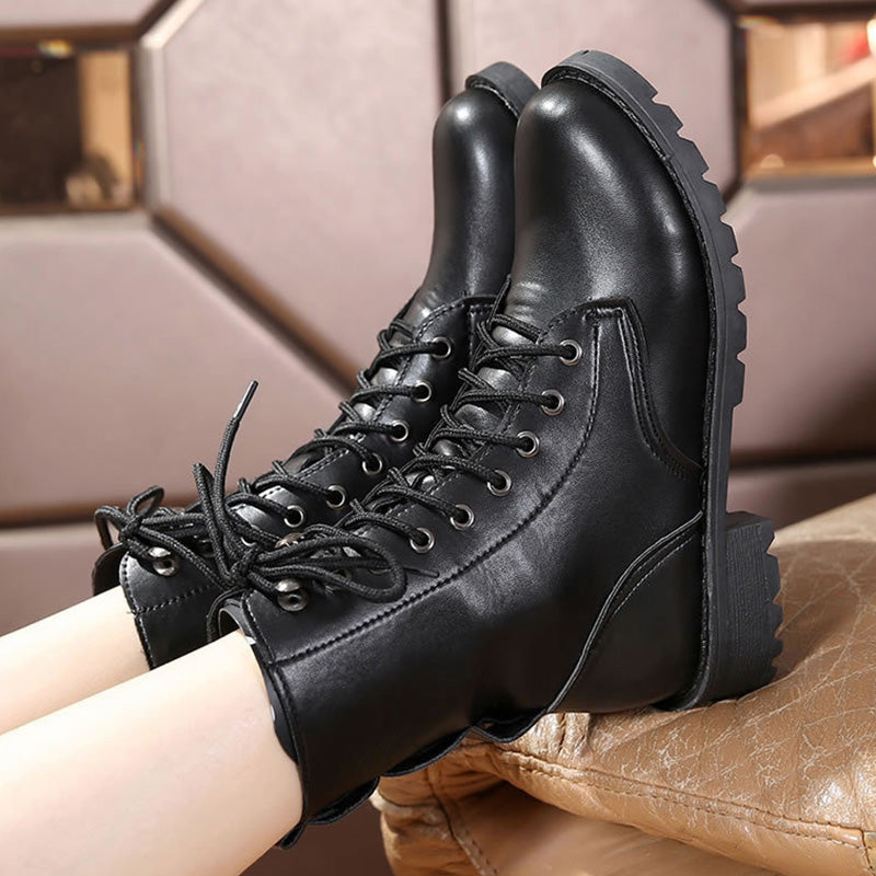 British Style Women's Martin Boots - Mid-Calf Leather
