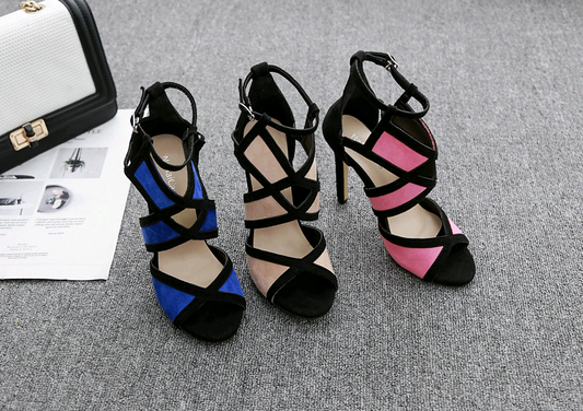Women's Color-Block Peep-Toe High Heels Sandals