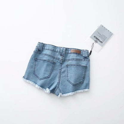 High Waist Stretch Fit Front Zip Denim Shorts - Modernrush.us