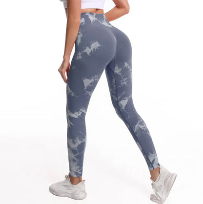 Women's Fashionable Simple Tie-dye Printed High Waist Hip Lift Sports Running Fitness Pants - Modernrush.us