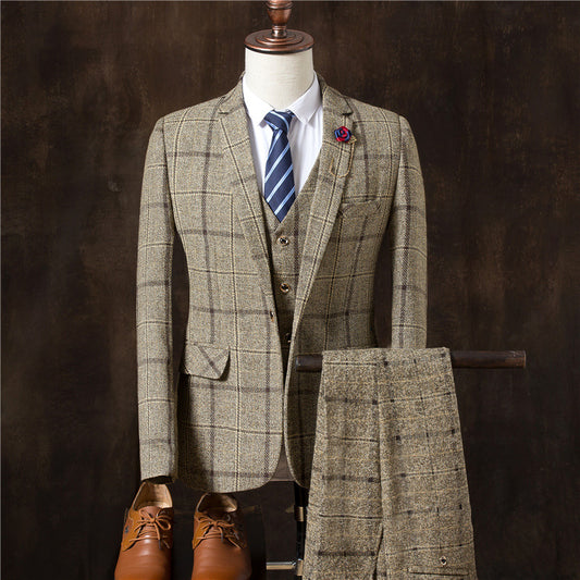 Men's Slim Fit Plaid Suit Set - Stylish Casual Attire