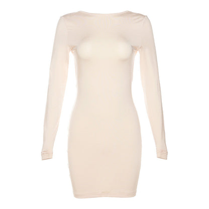 Slim Long Sleeve Solid Color Sheath Dress - Modernrush.us