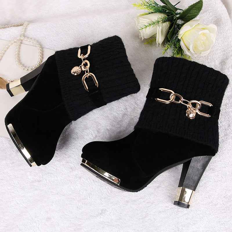 Chunky Heel Women's Suede Mid-Calf Martin Boots