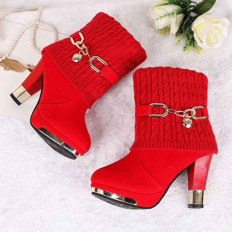 Chunky Heel Women's Suede Mid-Calf Martin Boots