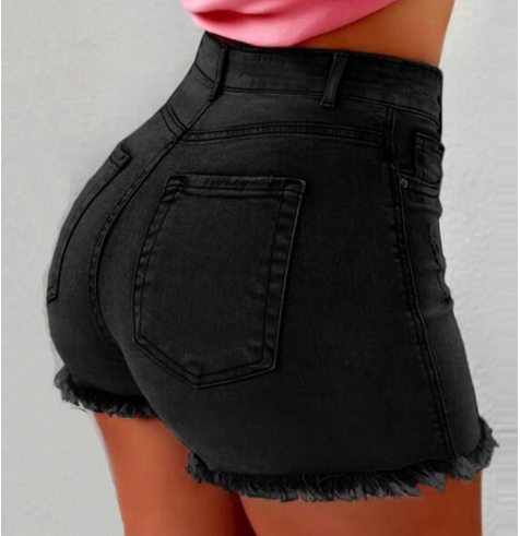 Summer New Single Button Fringe Denim Shorts
