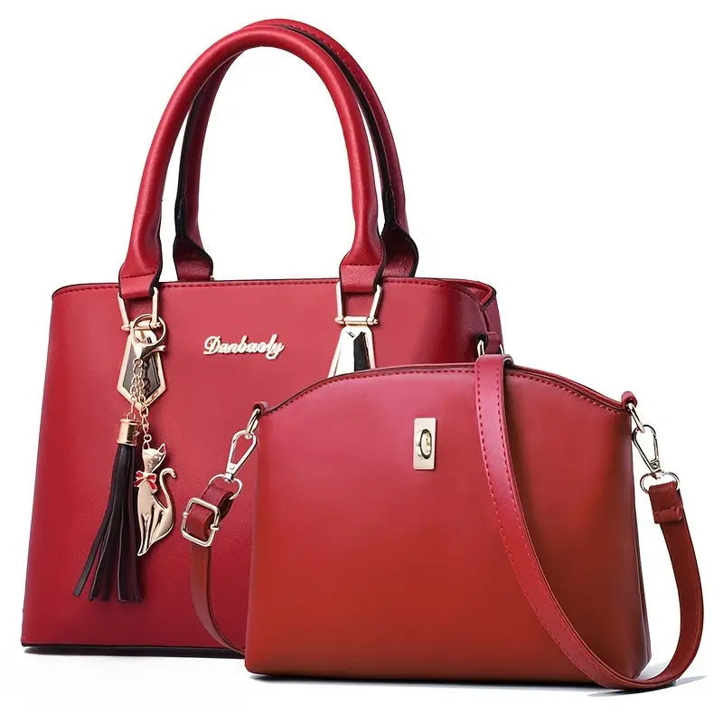 Fashionable Women's PU Handbag and Crossbody Purse Set