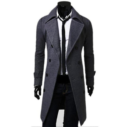 Men's Woolen Double-Breasted Windbreaker Coat - Modernrush.us