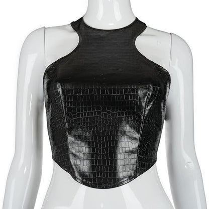 Backless PU Leather Halter Vest Women's - Modernrush.us