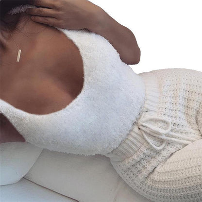3pcs Womens Clothing Long Sleeve Crop Tank Top And Drawstring Shorts Pajama Set - Modernrush.us