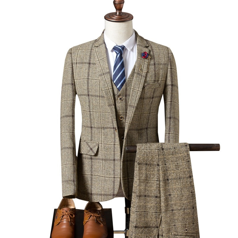 Men's Slim Fit Plaid Suit Set - Stylish Casual Attire