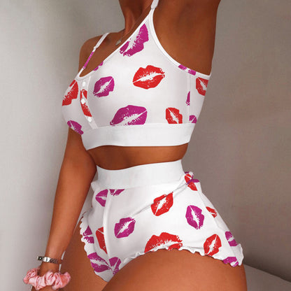 Heart Love Print Plus Size Summer Pajama Set for Women - Modernrush.us