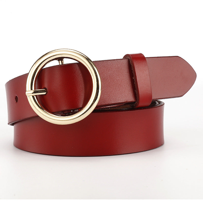 Women's Wide Leather Belt with Round Buckle for Jeans