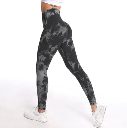 Women's Fashionable Simple Tie-dye Printed High Waist Hip Lift Sports Running Fitness Pants - Modernrush.us