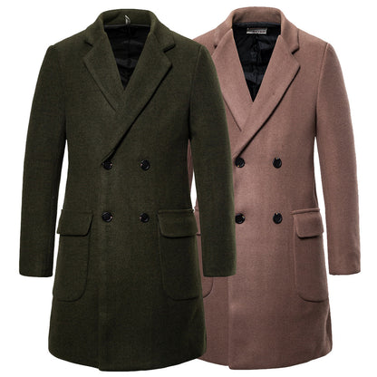 Men's Double-Breasted Wool Trench Coat - Modernrush.us