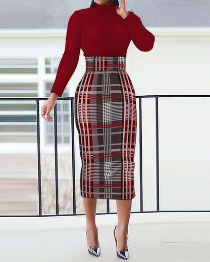 Long Sleeve High Neck Sheath Dress with Split Waist