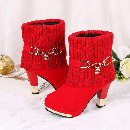 Chunky Heel Women's Suede Mid-Calf Martin Boots