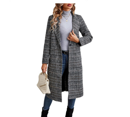 Double-Breasted Long Woolen Coat with Suit Collar - Modernrush.us