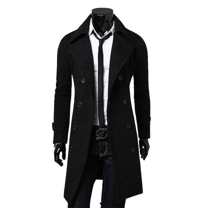 Men's Woolen Double-Breasted Windbreaker Coat - Modernrush.us