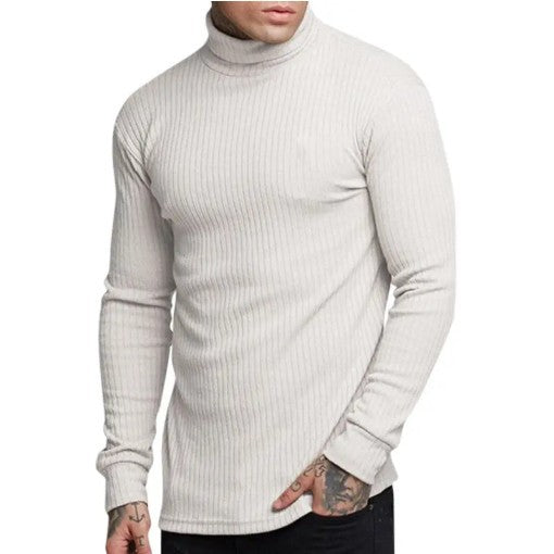 Casual Men's High Neck Solid Color Knitwear - Modernrush.us
