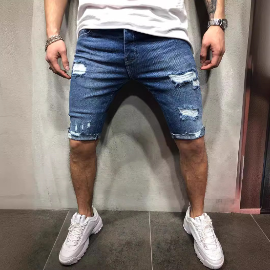 Men's Slim Fit Distressed Denim Shorts for Europe
