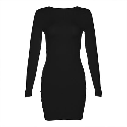 Slim Long Sleeve Solid Color Sheath Dress - Modernrush.us