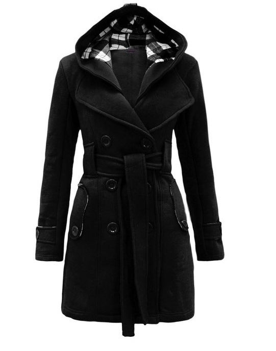 Double-Breasted Plaid Mid-Length Coat