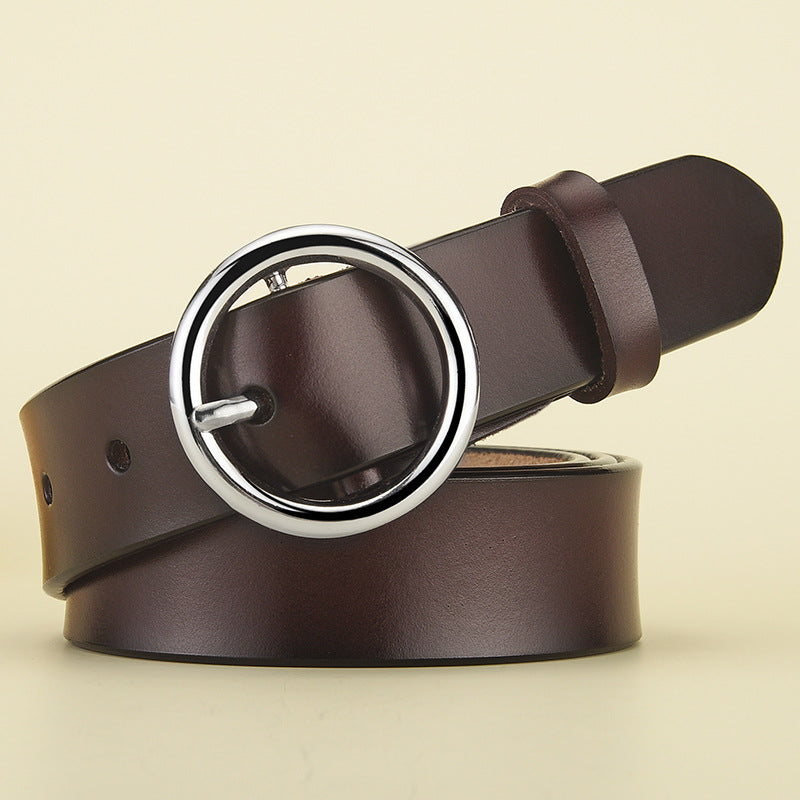Wholesale Women's Genuine Leather Belt with Round Buckle