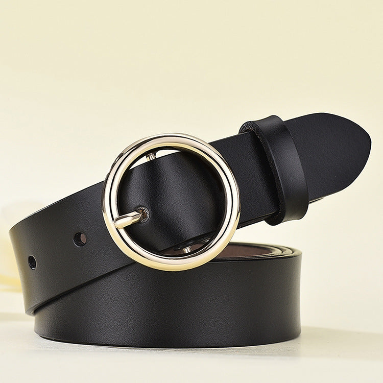 Wholesale Women's Genuine Leather Belt with Round Buckle