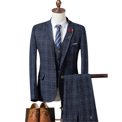 Men's Slim Fit Plaid Suit Set - Stylish Casual Attire