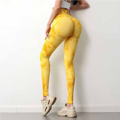 High Waist Tie-Dye Seamless Peach Yoga Tights - Modernrush.us