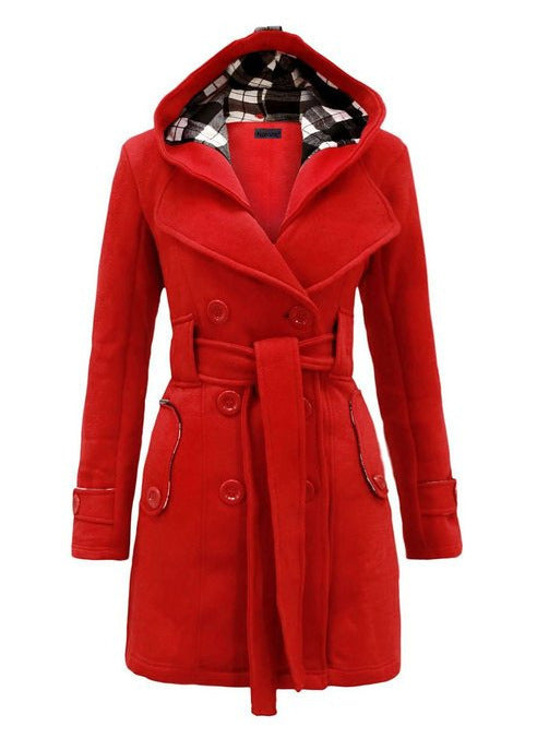 Double-Breasted Plaid Mid-Length Coat