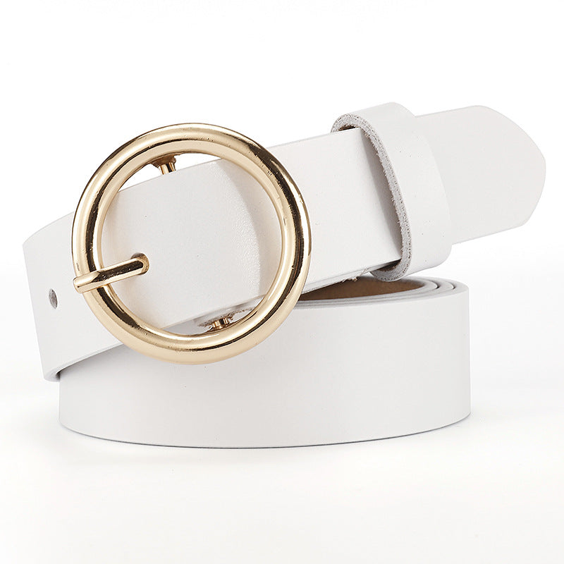 Women's Wide Leather Belt with Round Buckle for Jeans