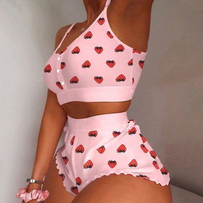 Heart Love Print Plus Size Summer Pajama Set for Women - Modernrush.us