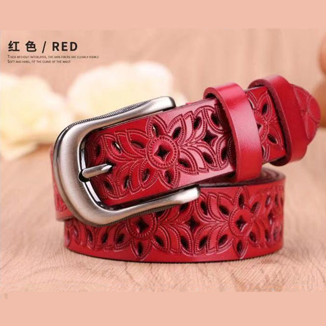 Vintage Genuine Leather Belt with Pin Buckle