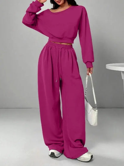 Casual 2-piece Set One-shoulder Long-sleeved Sweatshirt Women's Suit Autumn New Fashion Elastic Waist Tie Loose Sports Trousers - Modernrush.us